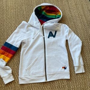 AVIATOR NATION White & Rainbow Hoodie. Size Small.